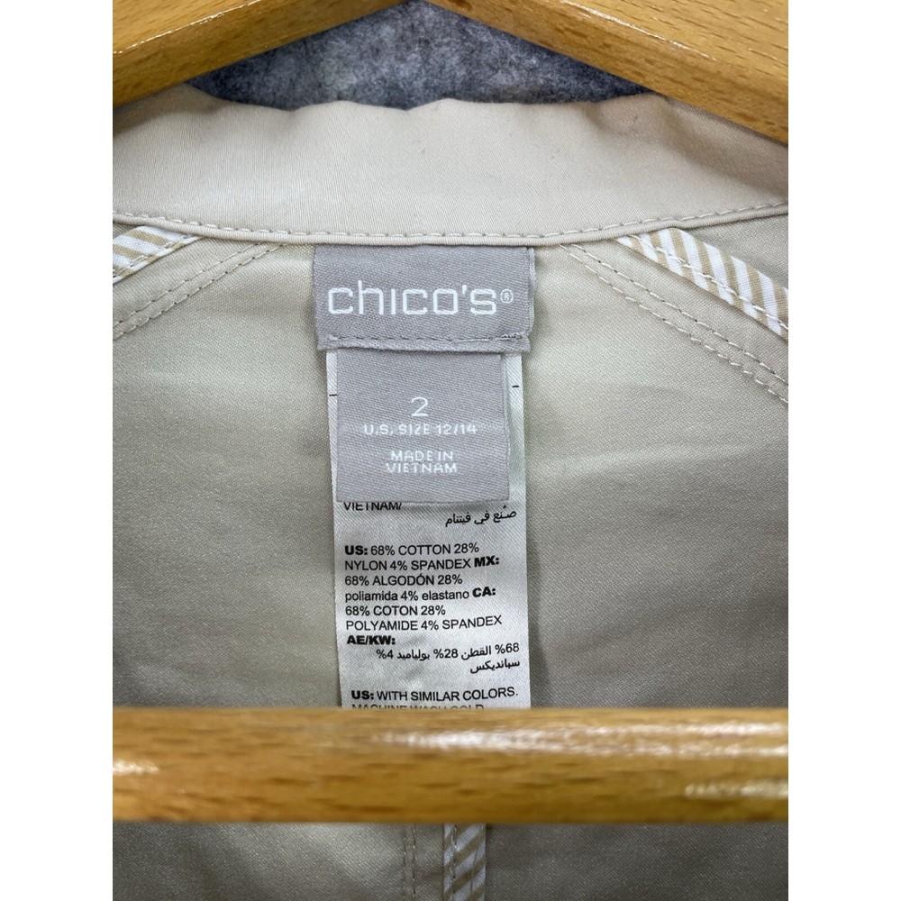 Chicos Luxe Twill Utility Jacket Size 2 US 12/14 Snap Cotton Pockets Stretch - Picture 6 of 12